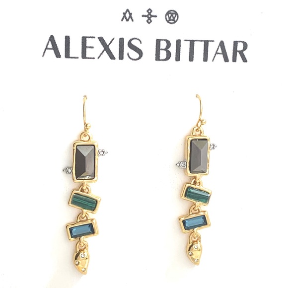 Alexis Bittar Molten Metal Multi Gemstone Malachite Dangling Earrings - Picture 12 of 15
